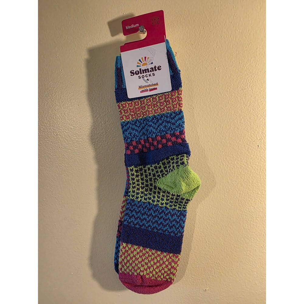 Solmate Socks Mismatched Crew Socks Bluebell Recycled Cotton USA Made Medium